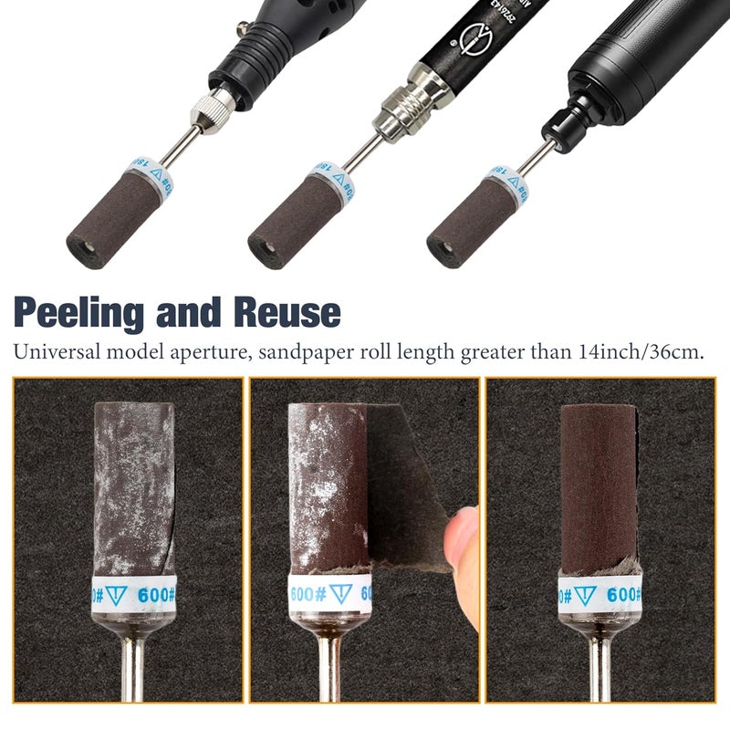 Funria 24Pcs Sanding Drums Sandpaper Sticks Set for Dremel Rotary Tools with 1/8"(3mm) Shank, 180/240/400/600/800/1000/1500/2000 Grits Sanding Bits for Wood Plastic Metal Rust Removal Polishing and Grinding - Image 3